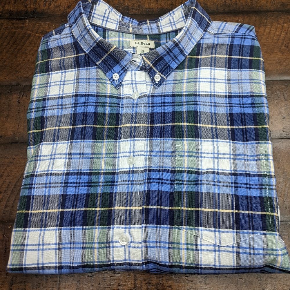LL bean men's xl button down blue plaid